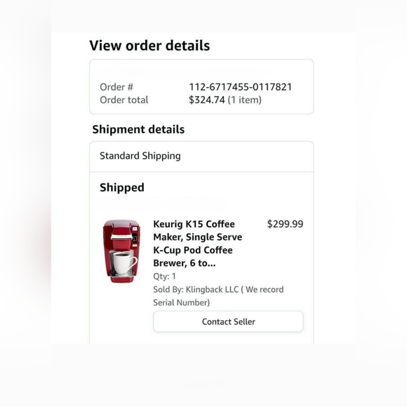 Keurig® Single-Serve Coffee Maker, Red, Pre-Owned - 10.8" H, 6.9" W, 10.7" D - Picture 15 of 15